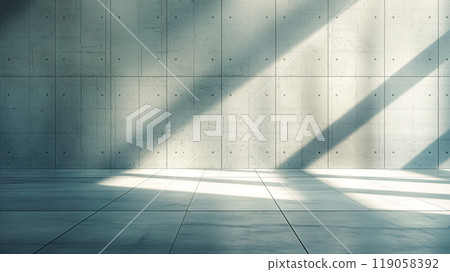 Sunlight Casting Shadows Across Concrete Wall in Modern Museum Interior. Generative AI 119058392