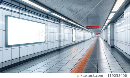 Advertising Mockup Featuring Empty Subway Tunnel With Illumination and Blank Spaces. Generative AI 119058406