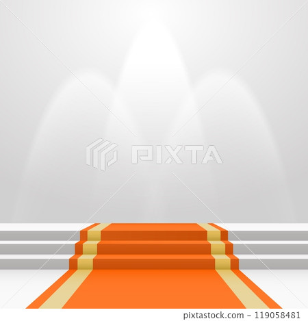 Orange carpet on stairs with spot lights 119058481