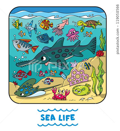 Sea theme. Sawfish coloring book. Kids vector 119058566