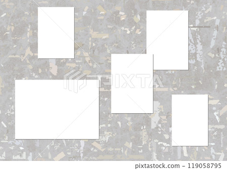 Poster frames on a concrete wall with countless traces of peeled posters and notices 119058795