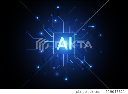Artificial intelligence chipset on circuit board in futuristic concept technology artwork for web, banner, card, cover. Vector illustration 119058821