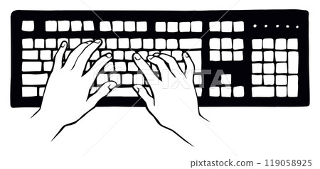 Hands on the keyboard. Vector drawing Hands on the keyboard. Vector drawing 119058925