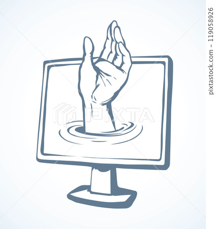 Computer virus. Hand out of the screen. Vector drawing 119058926