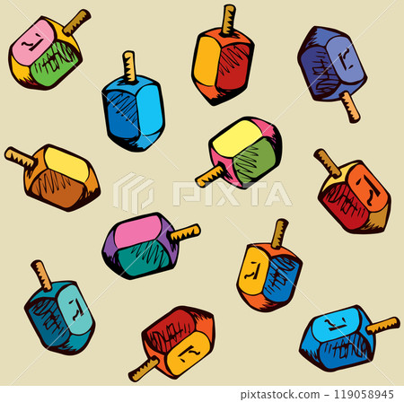 Jewish holiday symbol. Dreidel. Sketch 119058945