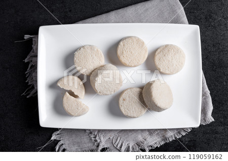 Traditional christmas shortbread on black slate background 119059162