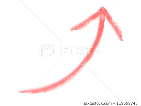 水彩風格箭頭，紅色曲線向右上升 119059745