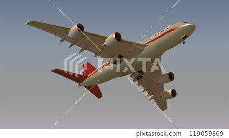 A four-engine passenger plane is flying. Vector. 119059869