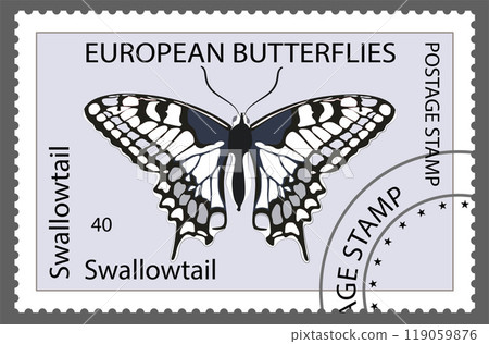 Butterfly on a postage stamp. Vector. 119059876