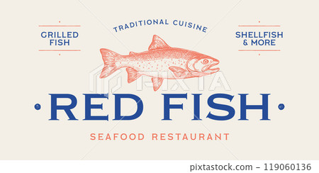 Salmon fish seafood, sketch. Vintage retro print, seafood salmon fish sketch, logo sign template, ink pencil style drawing, engrave old school. Hand drawn sketch salmon fish. Vector Illustration Salmon fish seafood, sketch. Vintage retro print, seafood salmon fish sketch, logo sign template, ink pencil style drawing, engrave old school. Hand drawn sketch salmon fish. Vector Illustration 119060136