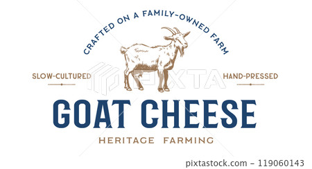 Goat. Vintage retro print, black white goat drawing, sketch ink pencil draw, engrave old school style. Template tag label, sticker packaging, meat farm shop pack, goat. Vector Illustration 119060143