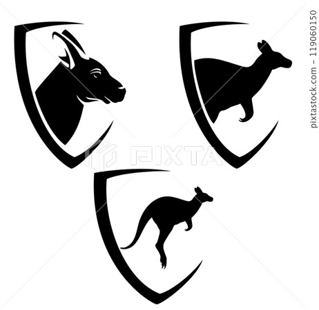 kangaroo and heraldic shield black and white vector emblem 119060150