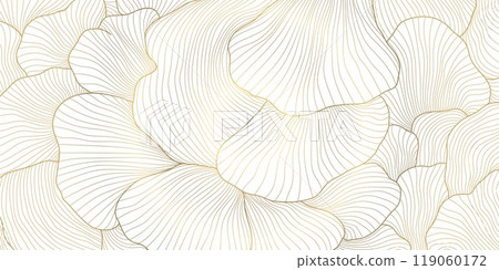 Vector art deco line floral leaf pattern. Japanese garden tree, luxury plant design, golden on white. Graphic print foliage decor. Vector art deco line floral leaf pattern. Japanese garden tree, luxury plant design, golden on white. Graphic print foliage decor. 119060172