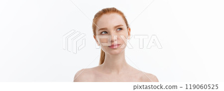 Close-up portrait of beautiful, fresh, healthy and sensual girl over white background 119060525
