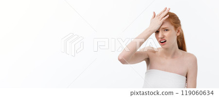 Portrait sad serious young woman with disappointed facial expression.. isolated on white background, looking at camera 119060634