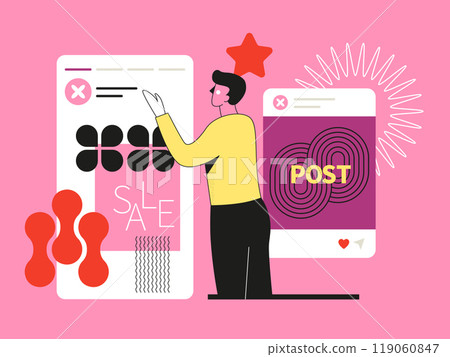 Post about sales and promotions - social media screens templates illustration Post about sales and promotions - social media screens templates illustration 119060847