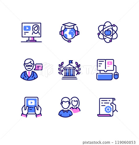 Online education and knowledge - line design style icons set Online education and knowledge - line design style icons set 119060853