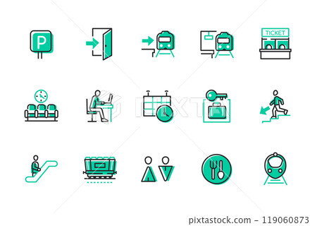 City station and transport - set of line design style icons City station and transport - set of line design style icons 119060873