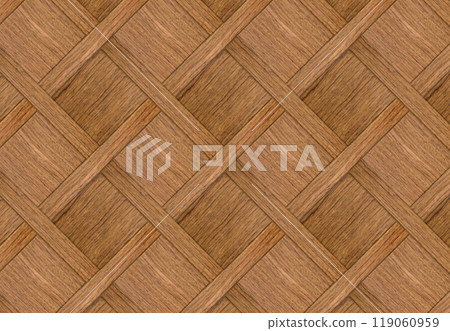 A diamond-shaped wooden design with thin, light-coloured bubinga slabs crisscrossing each other. 119060959