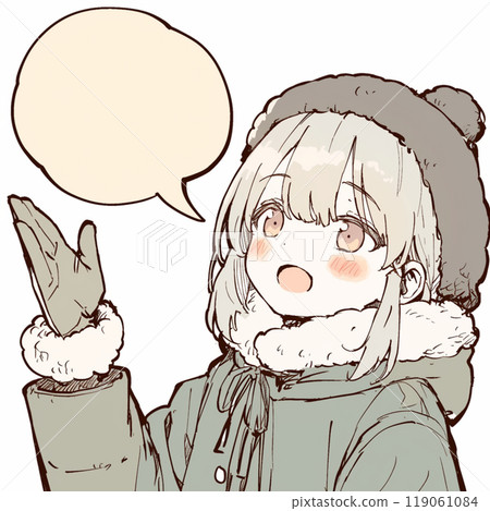 A girl dressed in winter clothes and a speech bubble 119061084