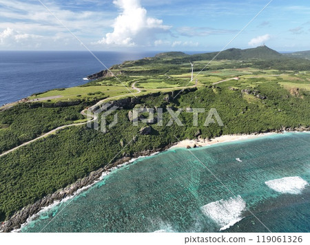 Drone aerial photography of Yonaguni Island, the westernmost point of Japan 119061326