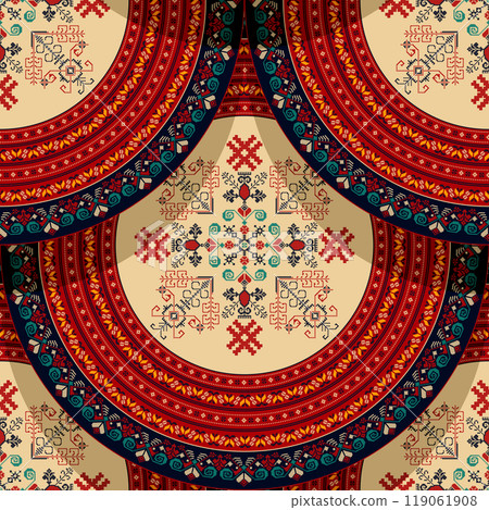 Seamless Latvian embroidery circular pattern 3 119061908