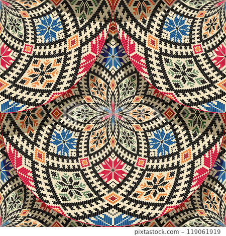 Seamless Latvian embroidery circular pattern 14 119061919