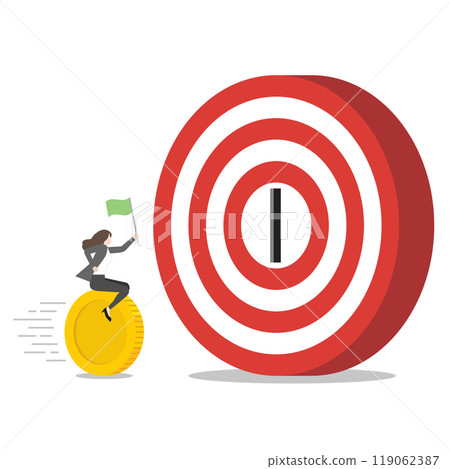 A businesswoman riding a coin and holding a flag, moving to a coin slot in business target. Economic progress, Ambition, Financial Goal, investment, top up, wealth management, and career opportunity A businesswoman riding a coin and holding a flag, moving to a coin slot in business target. Economic progress, Ambition, Financial Goal, investment, top up, wealth management, and career opportunity 119062387