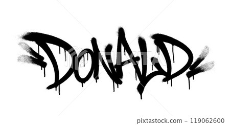 Sprayed Donald name with overspray in black over white. Vector illustration. Sprayed Donald name with overspray in black over white. Vector illustration. 119062600