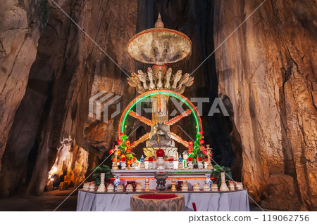interior of Vietnamese sacred Buddhist temple inside Am Phu Cave in the Marble Mountains in Da Nang in Vietnam in Asia 119062756