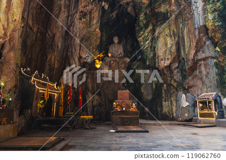 interior of Vietnamese Buddhist temple inside Huyen Huong Cave in Marble Mountains in Da Nang in Vietnam 119062760