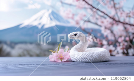 New Year's card material: Year of the Snake, Snake and Mt. Fuji 119062804