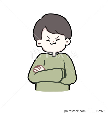 一個男人雙臂交叉，臉上帶著得意的表情 119062973