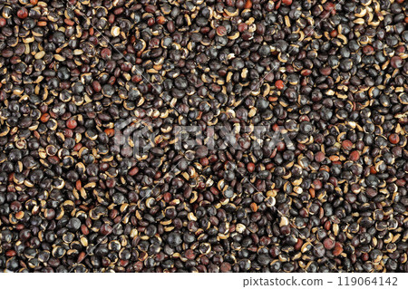 black quinoa as a background. Top view. Flat lay 119064142