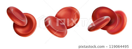 3D blood cell icon set, science red angle human erythrocytes medical artery render realistic closeup 119064495