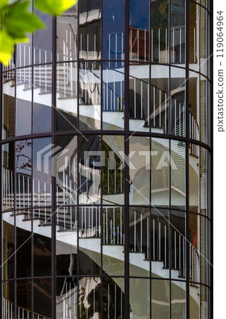 The white semicircular staircase of the Ofms building The white semicircular staircase of the Ofms building 119064964