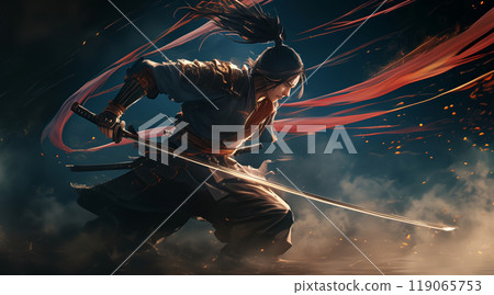 Samurai in combat 119065753