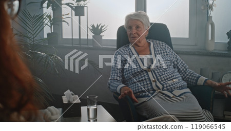 Senior woman at appointment with psychologist or psychotherapist 119066545