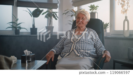 Female patient sits and talks with psychotherapist 119066597