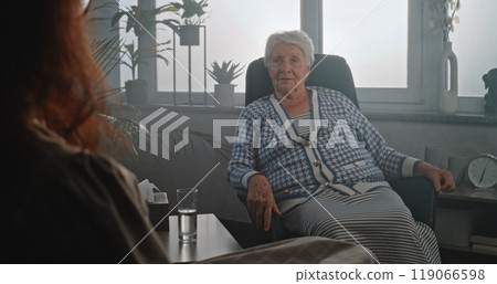 Senior woman at appointment with psychologist or psychotherapist Senior woman at appointment with psychologist or psychotherapist 119066598