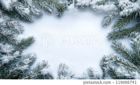 Simple fir tree frame background material covered with snow 119066741