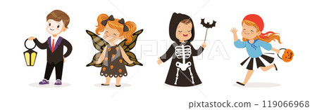 Cute Children in Halloween Costume Celebrate Holiday Vector Set 119066968