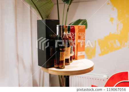 Vinnitsa, Ukraine - September 21, 2024 : Glenmorangie whisky bottles, premium spirits advertising 119067056