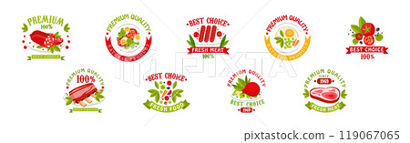 Fresh Product and Natural Food Badge Vector Set 119067065