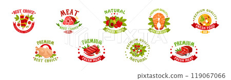 Fresh Product and Natural Food Badge Vector Set 119067066