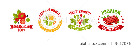 Fresh Product and Natural Food Badge Vector Set 119067076