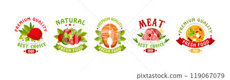 Fresh Product and Natural Food Badge Vector Set 119067079