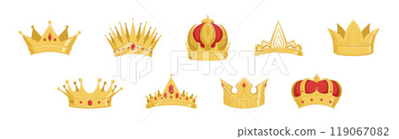 Golden Crown with Gem and King Royal Power Symbol Vector Set Golden Crown with Gem and King Royal Power Symbol Vector Set 119067082