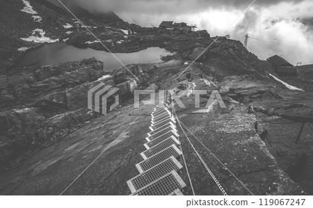 Stairway by rocky mountain in high Alps Stairway by rocky mountain in high Alps 119067247