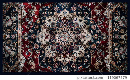 Persian carpet with intricate floral patterns 119067379